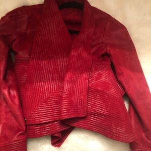 Red flowing crop jacket